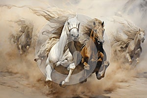 Whirling sandstorm horsemen, riding on gusts of wind with unrivaled speed - Generative AI