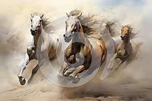 Whirling sandstorm horsemen, riding on gusts of wind with unrivaled speed - Generative AI