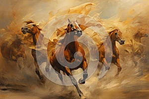 Whirling sandstorm horsemen, riding on gusts of wind with unrivaled speed - Generative AI