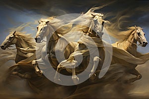 Whirling sandstorm horsemen, riding on gusts of wind with unrivaled speed - Generative AI