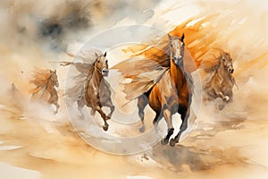 Whirling sandstorm horsemen, riding on gusts of wind with unrivaled speed - Generative AI