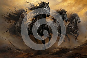 Whirling sandstorm horsemen, riding on gusts of wind with unrivaled speed - Generative AI