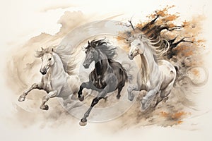 Whirling sandstorm horsemen, riding on gusts of wind with unrivaled speed - Generative AI