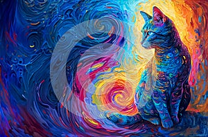 Whirlpool Whiskers: A Feline Fantasy in Swirling Colors. Background with copy space