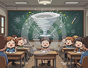 Whirlwind of Knowledge: A Classroom Tornado Illustration