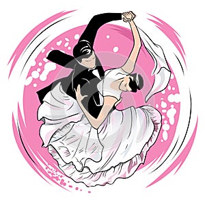 Whirlwind of waltz on pink background photo
