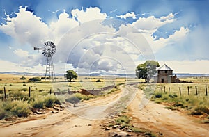 Whirly Australian Landscape: Charming Rural Scenes With Precise Architecture Paintings