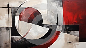 Whirly Geometric Abstract Theater Piece In Red, Black, And White