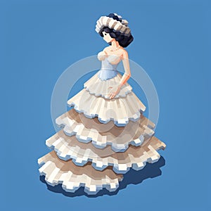 Whirly Victorian-era Dress: Polygonal Female In White Dress