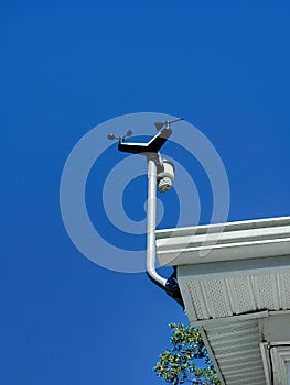 Whirlygig weather station on a roof