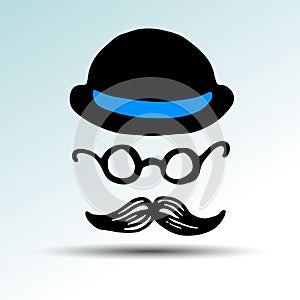 Whisker facial mustache vector black illustration retro face hair style hat