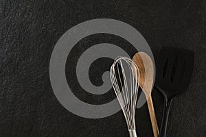 Whisker, wooden spoon and spatula