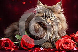 Whiskered allure cat showcases Valentines Day elegance with poise