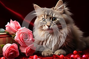 Whiskered allure cat showcases Valentines Day elegance with poise