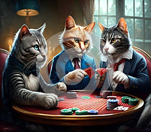 Whiskered Gamblers: Cats Playing Poker Photo