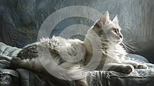 Whiskered thinker a cats serene pose for calming home ambiance artwork photo