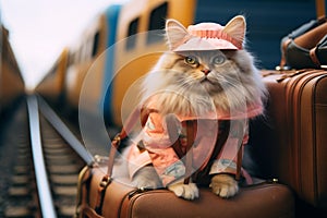 Whiskered wanderlust Funny cat indulges in a lighthearted travel journey