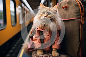 Whiskered wanderlust Funny cat indulges in a lighthearted travel journey