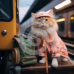 Whiskered wanderlust Funny cat indulges in a lighthearted travel journey