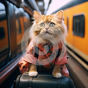 Whiskered wanderlust Funny cat indulges in a lighthearted travel journey