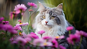 whiskers cat with flowers