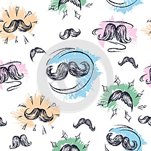 Whiskers men texture. Mustache Background. Seamless pattern. Shaped drawing handwork