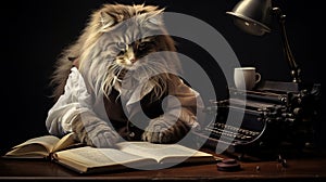 Cat writter reading a book photo