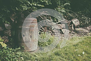 Whiskey Barrel and Woodpile Rural