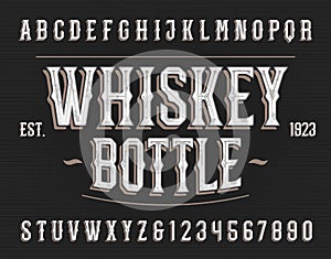 Whiskey Bottle alphabet font. Retro letters and numbers.