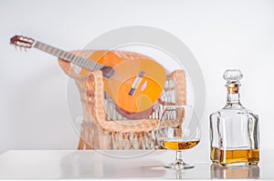 Whiskey bottle with glass