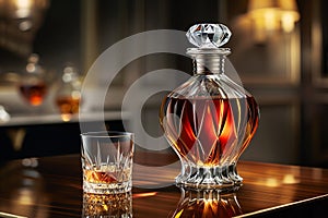 whiskey bottle and glass, AI generated