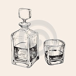 Una botella a vaso. pintado a mano beber ilustraciones 