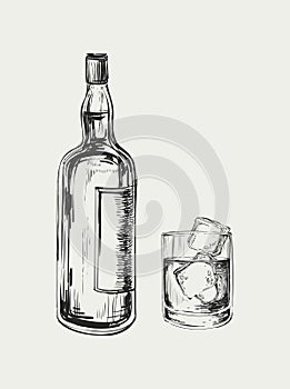 Una botella a vaso. pintado a mano beber ilustraciones 