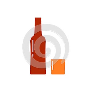 Whiskey bottle and glass silhouette. Alcohol drink icon on a white background. A simple logo. Black shape basis for the design.