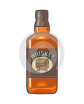 Whiskey bottle label with barrel.