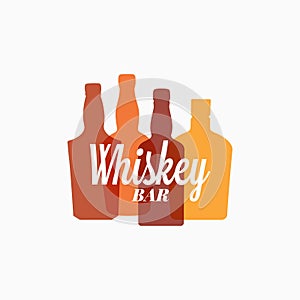 Whiskey bottle logo. Whiskey color banner on white