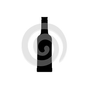 Whiskey bottle silhouette, beverage container. Alcohol drink icon on a white background. A simple logo. Black shape basis for the