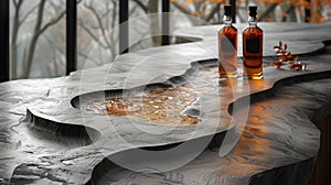 whiskey bottle on stone table