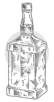 Whiskey bottle. Vintage black engraving illustration isolated on white