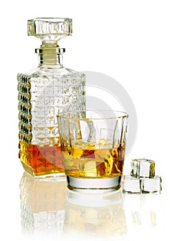 Whiskey decanter and glass
