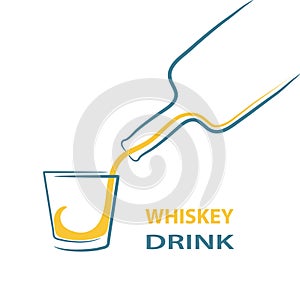 Whiskey glass bottle shot splash menu, stock vector illustration