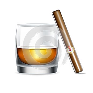 Whiskey glass and cigar isolated