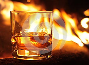 Whiskey Glass and Flames