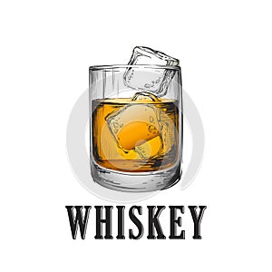 Whiskey Glass. Hand Drawn Drink Vector Illustration