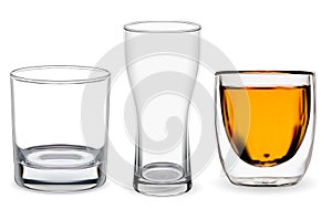 Whiskey glass isolated. Transparent alcohol cup