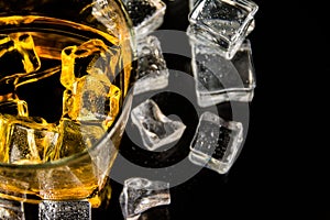 Whiskey with ice cubes