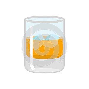 Whiskey and ice. Glass of scotch on rocks. Drink on white