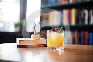 whiskey sour beside vintage cocktail book, bartending theme