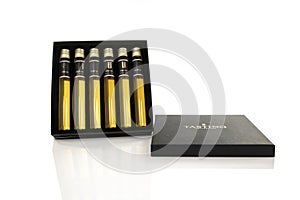 Whiskey tasting collection on white background