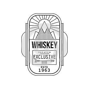 Whiskey vintage label design, premium exclusive strong drink badge estd 1963, alcohol industry monochrome emblem vector